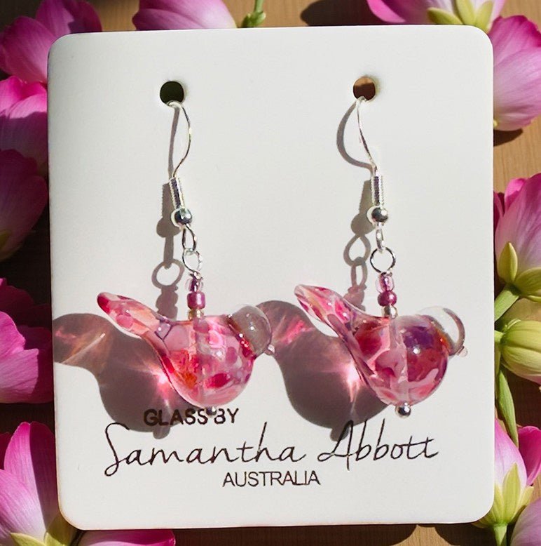 Handcrafted Glass Bird Earrings - Pink | Samantha Abbott | Jewellery | Thirty 16 Williamstown