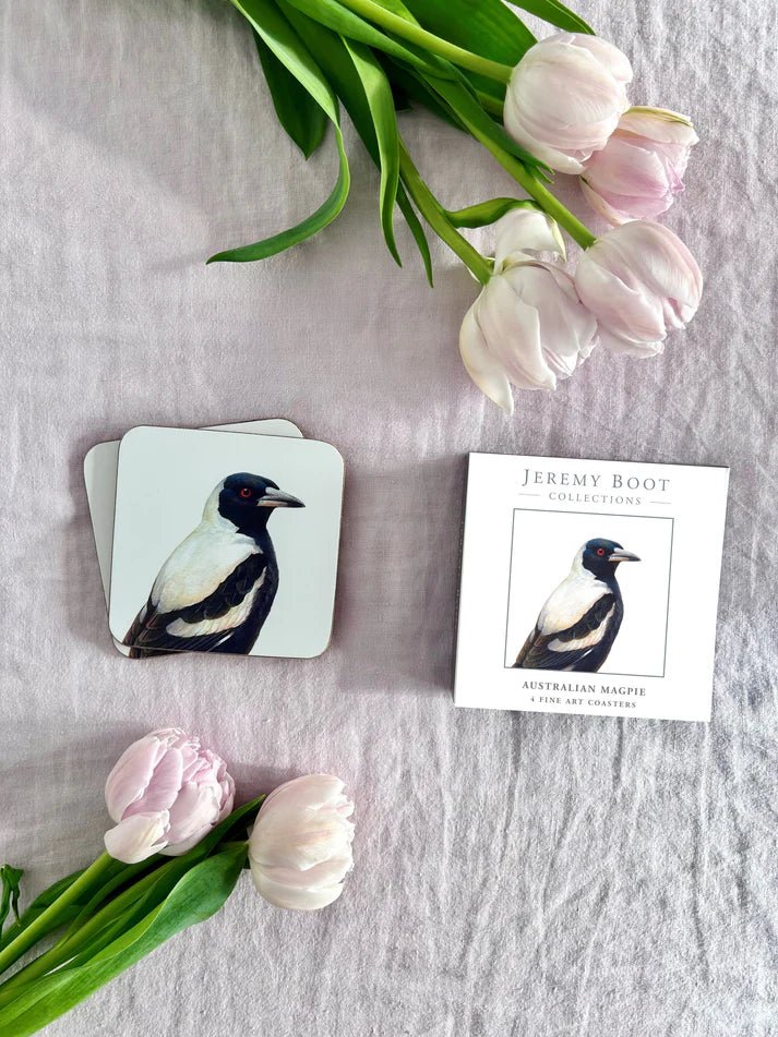 Jeremy Boot Coasters (set of 4) - Magpie | Jeremy Boot Collections | Kitchen Accessories | Thirty 16 Williamstown