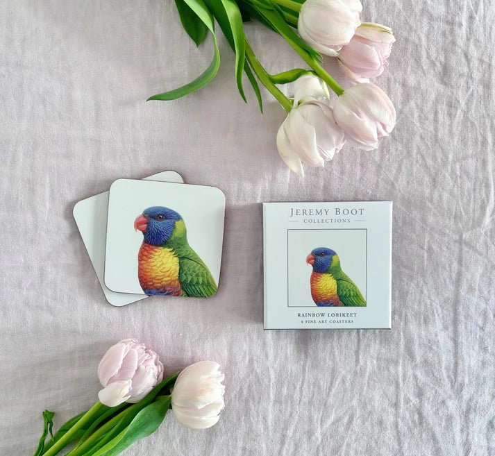 Jeremy Boot Coasters (set of 4) - Rainbow Lorikeet | Jeremy Boot Collections | Kitchen Accessories | Thirty 16 Williamstown