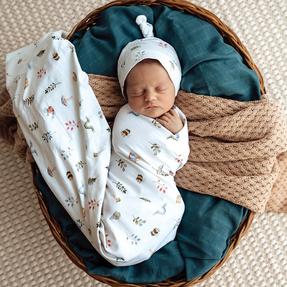 Jersey Wrap & Beanie Set - Garden Friends | Snuggle Hunny | Bedding, Blankets & Swaddles | Thirty 16 Williamstown