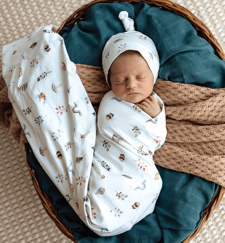 Jersey Wrap & Beanie Set - Garden Friends | Snuggle Hunny | Bedding, Blankets & Swaddles | Thirty 16 Williamstown