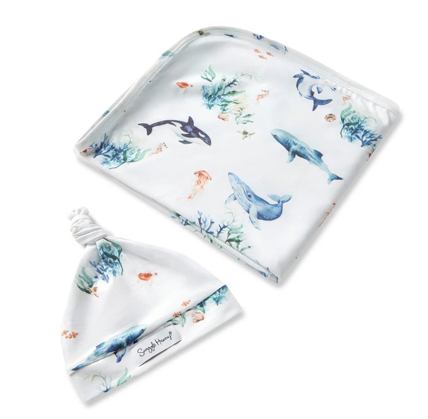 Jersey Wrap & Beanie Set - Ocean | Snuggle Hunny | Bedding, Blankets & Swaddles | Thirty 16 Williamstown