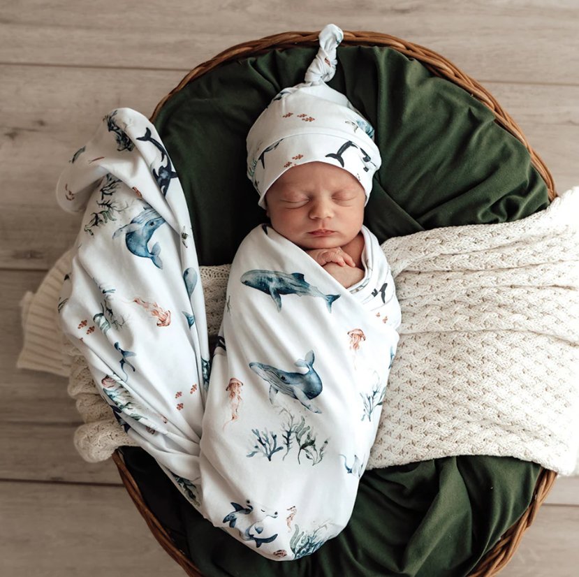 Jersey Wrap & Beanie Set - Ocean | Snuggle Hunny | Bedding, Blankets & Swaddles | Thirty 16 Williamstown