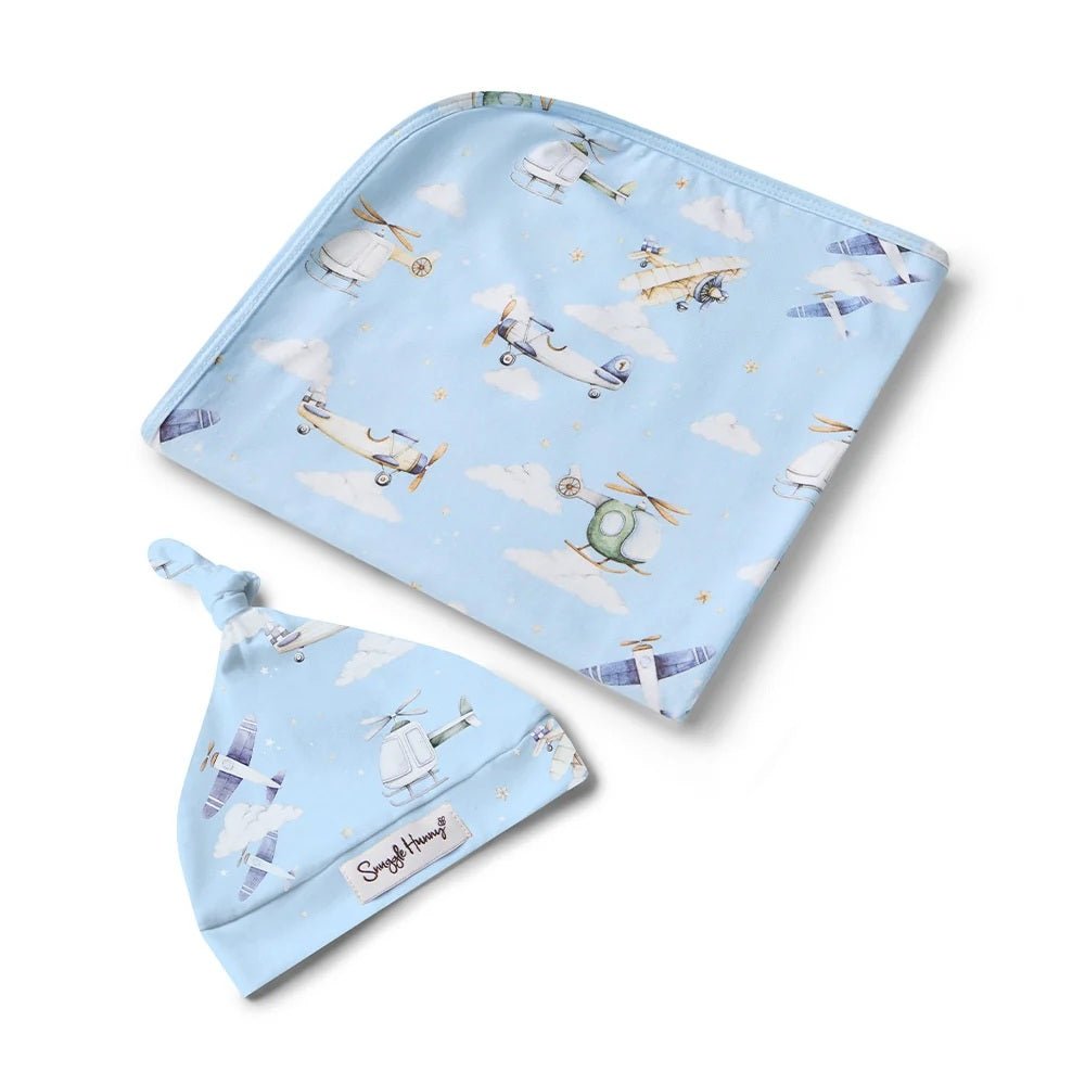 Jersey Wrap & Beanie Set - Taking Flight | Snuggle Hunny | Bedding, Blankets & Swaddles | Thirty 16 Williamstown