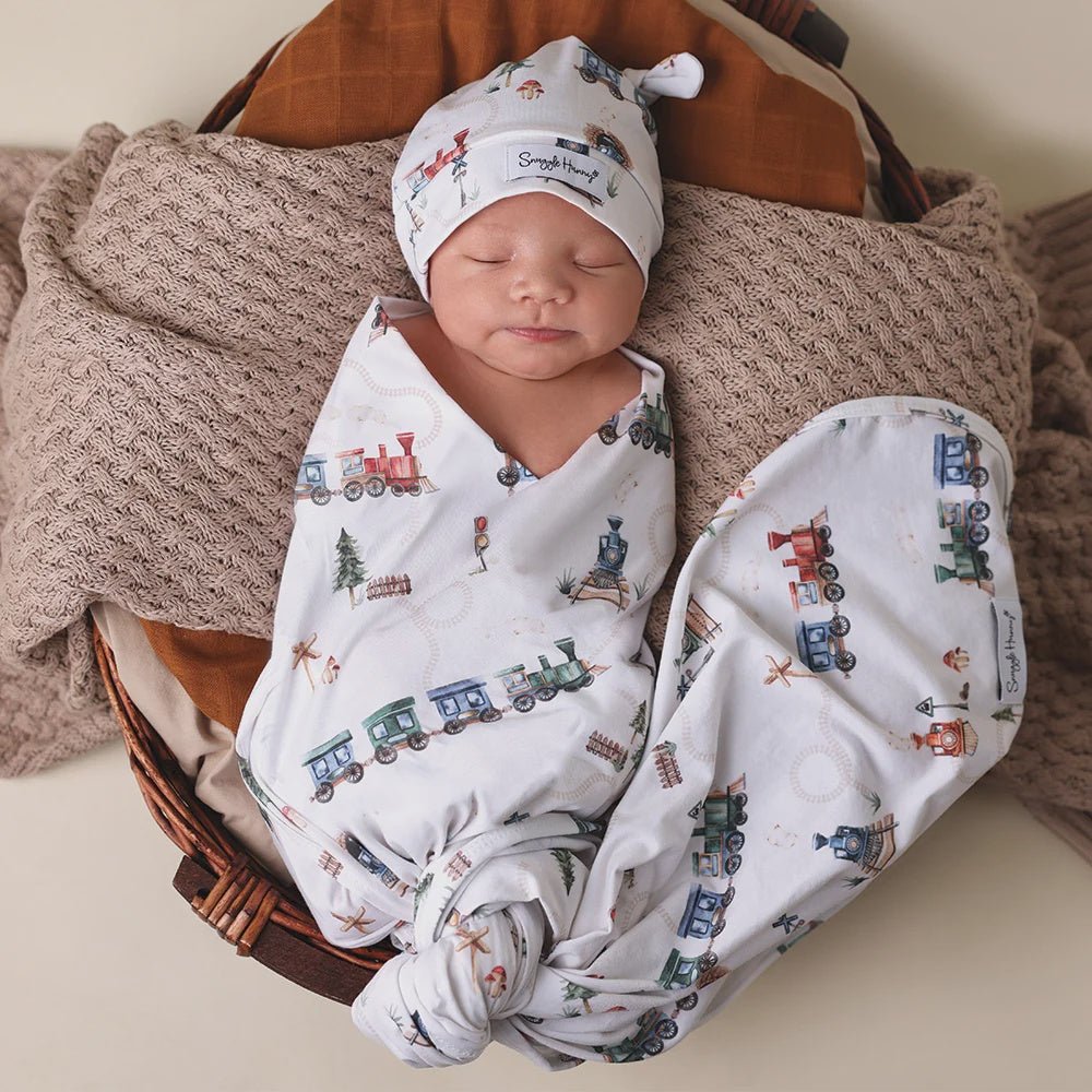 Jersey Wrap & Beanie Set - Trains | Snuggle Hunny | Bedding, Blankets & Swaddles | Thirty 16 Williamstown