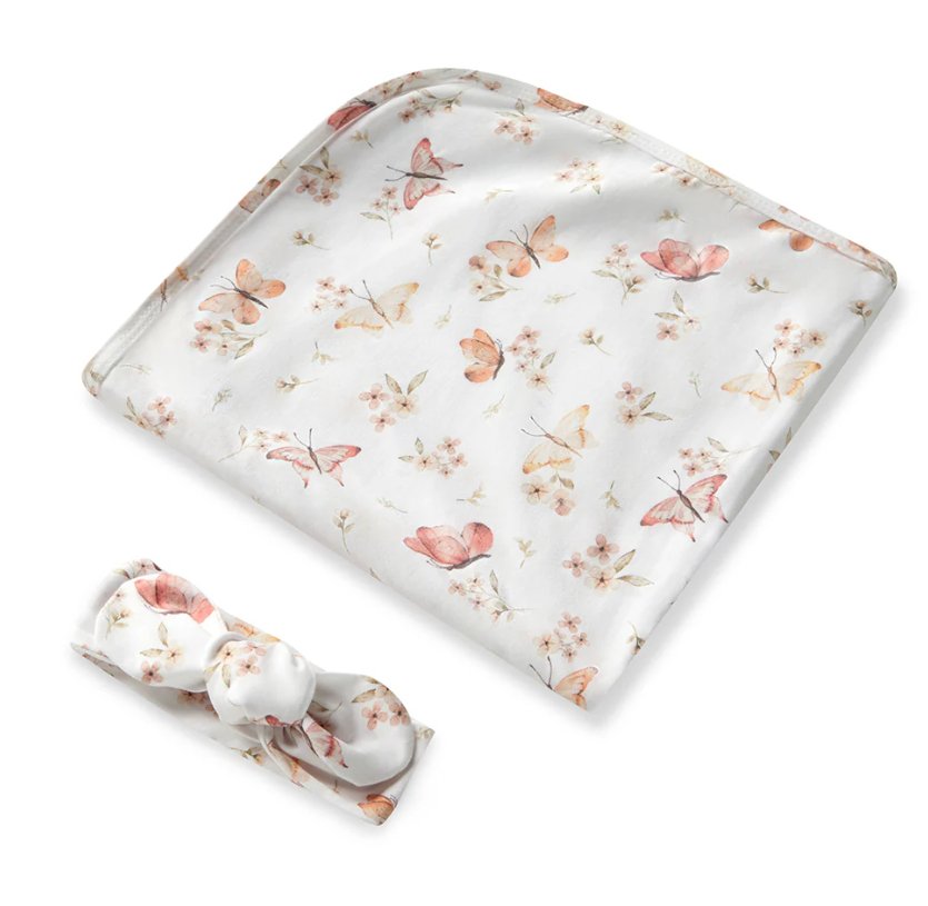Jersey Wrap & Topknot Set - Butterfly | Snuggle Hunny | Bedding, Blankets & Swaddles | Thirty 16 Williamstown