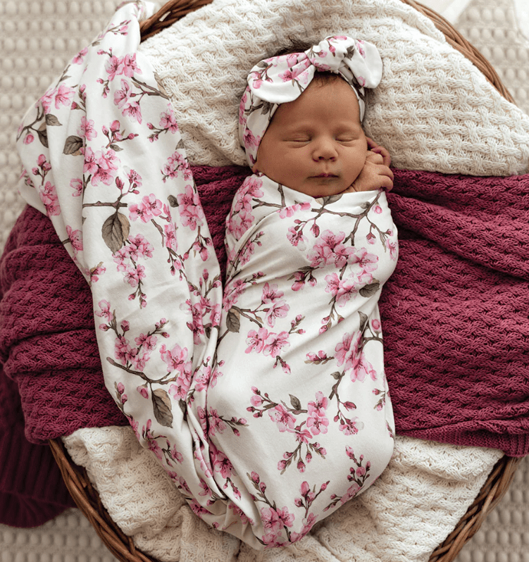 Jersey Wrap & Topknot Set - Cherry Blossom | Snuggle Hunny | Bedding, Blankets & Swaddles | Thirty 16 Williamstown