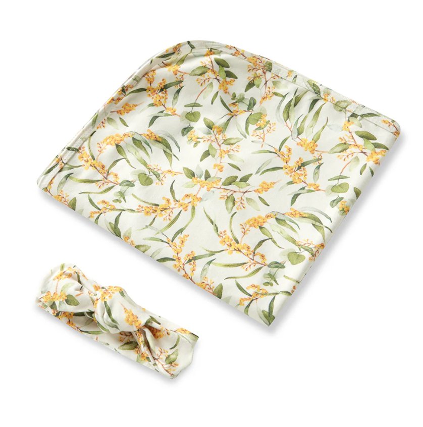 Jersey Wrap & Topknot Set - Golden Wattle | Snuggle Hunny | Bedding, Blankets & Swaddles | Thirty 16 Williamstown