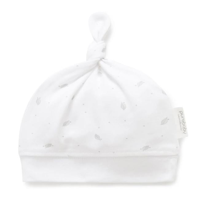 Knot Hat - Pale Grey Leaf with Spot | Purebaby | Baby & Toddler Hats & Beanies | Thirty 16 Williamstown