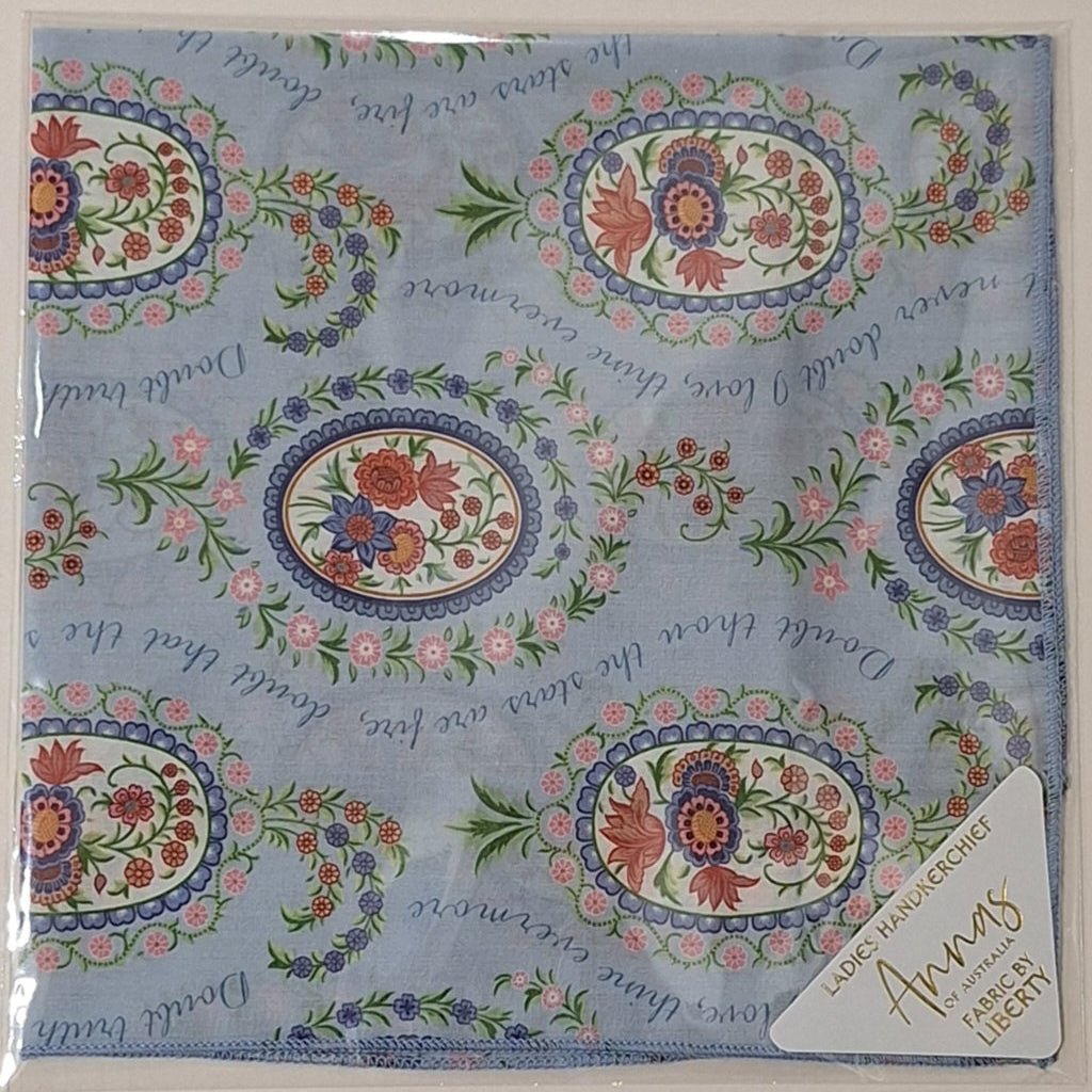 Liberty Print Hankie - Love Poem Blue | Annas of Australia | Hankies | Thirty 16 Williamstown