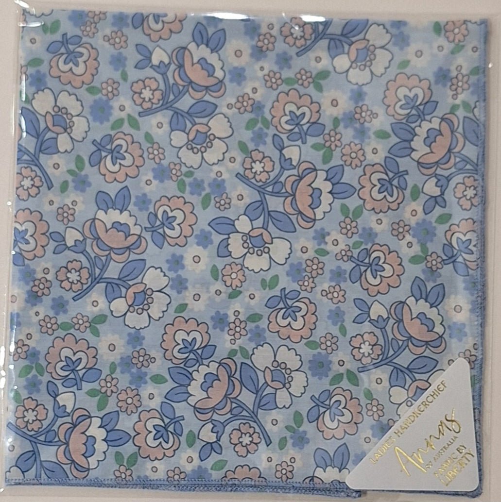 Liberty Print Hankie - Peacock Posy Blue | Annas of Australia | Hankies | Thirty 16 Williamstown