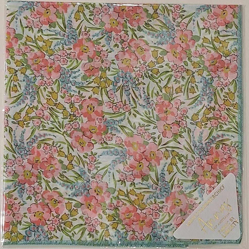 Liberty Print Hankie - Swirling Petals Aqua | Annas of Australia | Hankies | Thirty 16 Williamstown