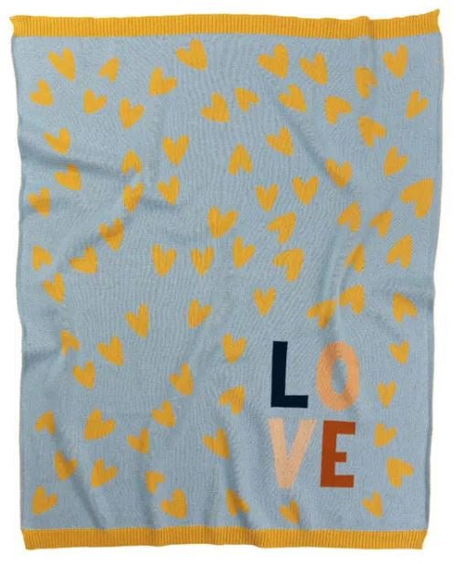 Love Heart Baby Blanket - Dusky Blue/Camel | Indus | Bedding, Blankets & Swaddles | Thirty 16 Williamstown