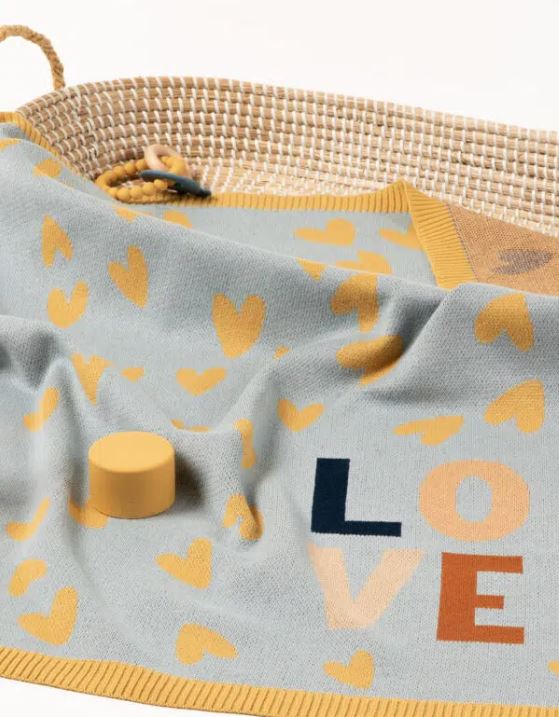 Love Heart Baby Blanket - Dusky Blue/Camel | Indus | Bedding, Blankets & Swaddles | Thirty 16 Williamstown