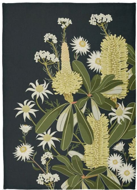 Luxury Microfibre Tea Towel - Lemon Banksia on Navy | Print Sisters | Aprons, Mitts & Tea Towels | Thirty 16 Williamstown