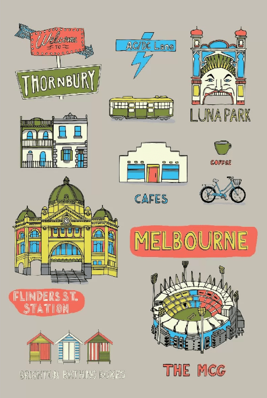 Luxury Non Smear Tea Towel - Melbourne Collage | KE Design | Aprons, Mitts &amp; Tea Towels | Thirty 16 Williamstown