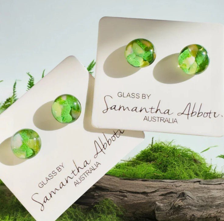 Moss Agate Glass Stud Earrings | Samantha Abbott | Jewellery | Thirty 16 Williamstown