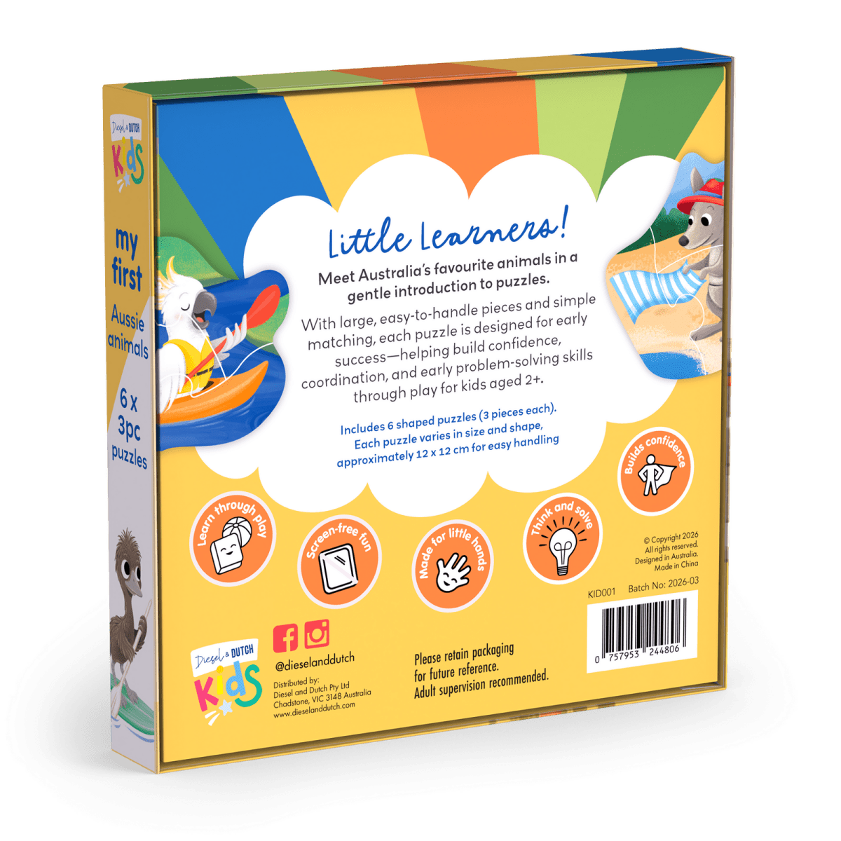 My First 3pc Puzzles: Australian Animals | Diesel &amp; Dutch | Toddler Puzzles &amp; Games | Thirty 16 Williamstown