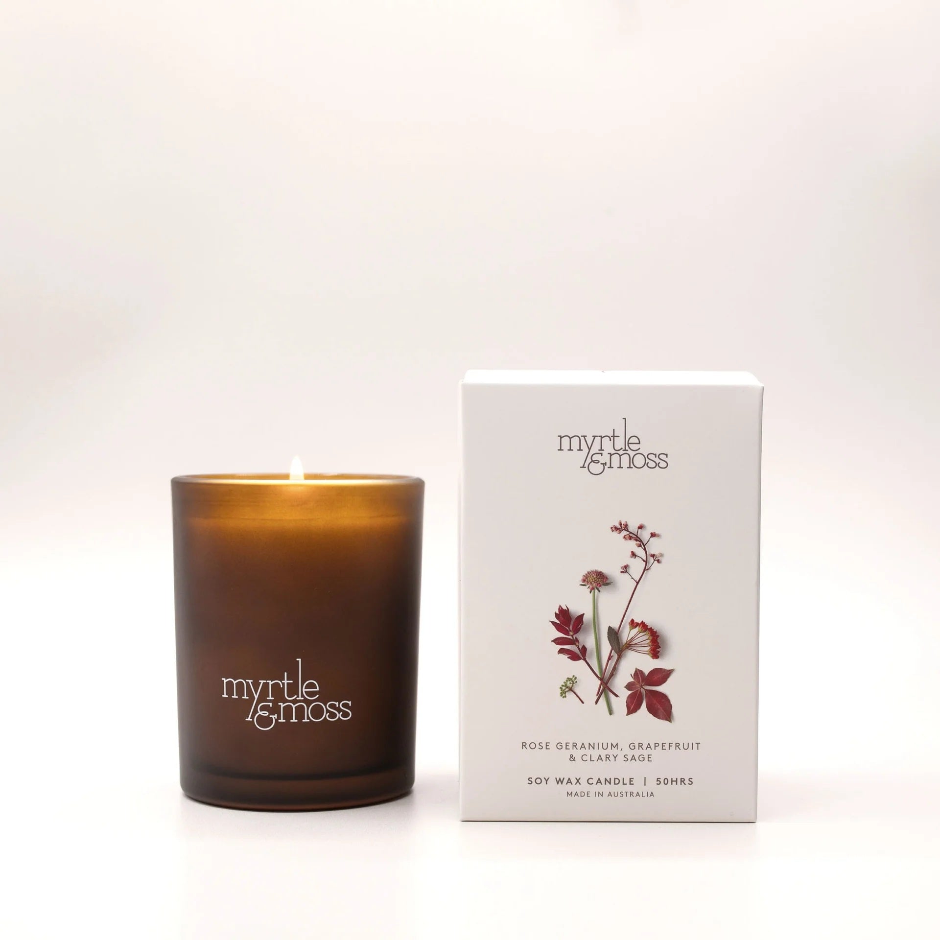 Soy Wax Candle Large 50HR -  Rose Geranium, Grapefruit &amp; Clary Sage