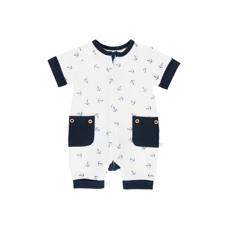 Navy Anchor Short Romper | Li'l Zippers | Baby &amp; Toddler Growsuits &amp; Rompers | Thirty 16 Williamstown