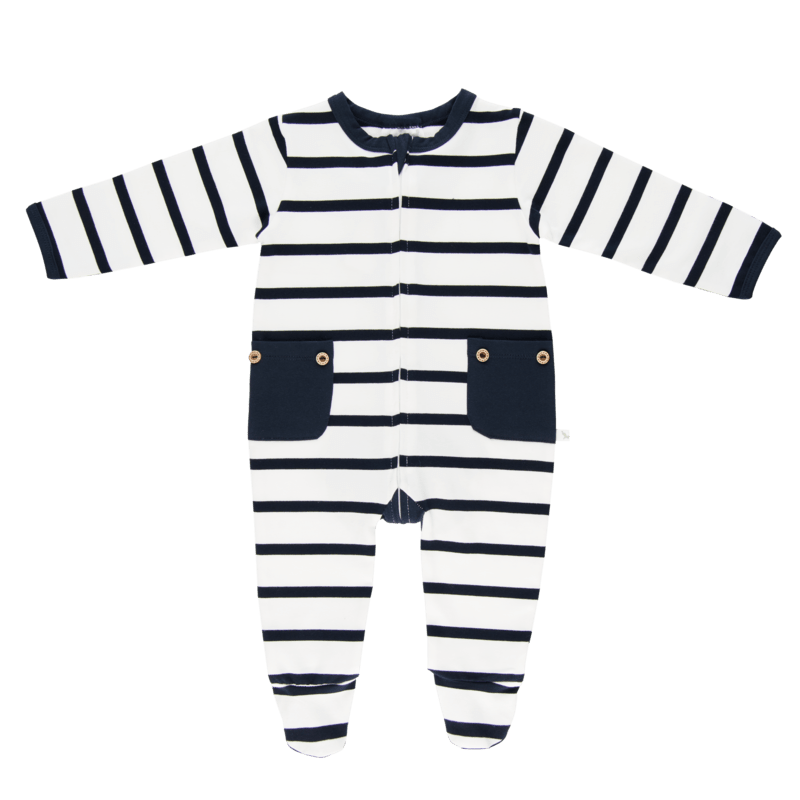 Navy Stripe Long Romper | Li'l Zippers | Baby & Toddler Growsuits & Rompers | Thirty 16 Williamstown