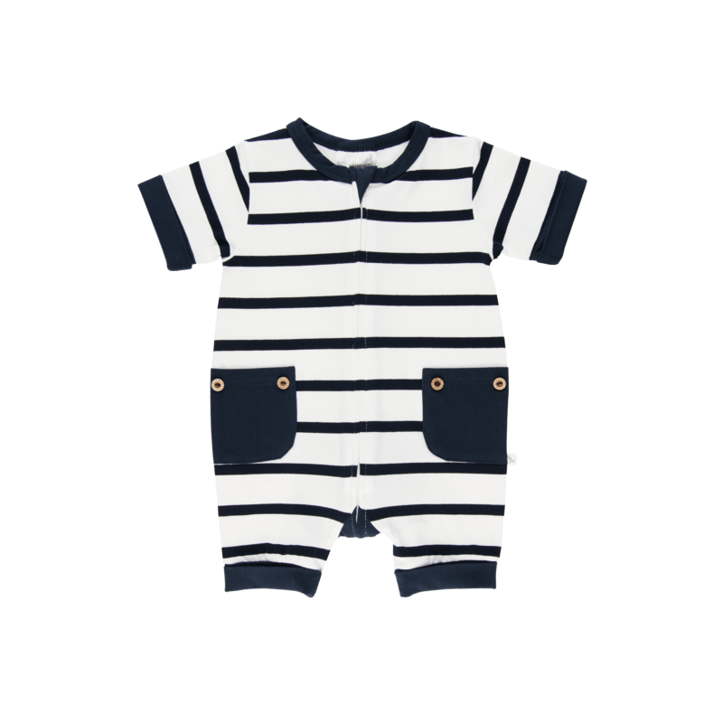 Navy Stripe Short Romper | Li'l Zippers | Baby & Toddler Growsuits & Rompers | Thirty 16 Williamstown