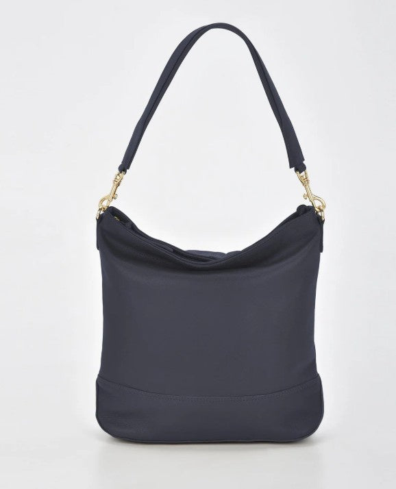 Cecilia Leather Bucket Shoulder Bag - Navy