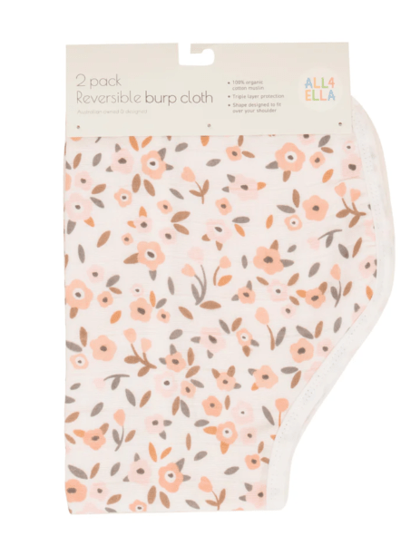 Organic Burp Cloth 2 pkt - Floral Bouquet | All 4 Ella | Bibs & Bandana Bibs | Thirty 16 Williamstown