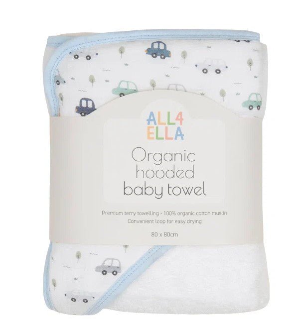Organic Hooded Towel - Beep Beep | All 4 Ella | Bath Time | Thirty 16 Williamstown