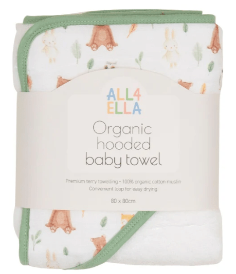 Organic Hooded Towel - Forest Friends | All 4 Ella | Bath Time | Thirty 16 Williamstown