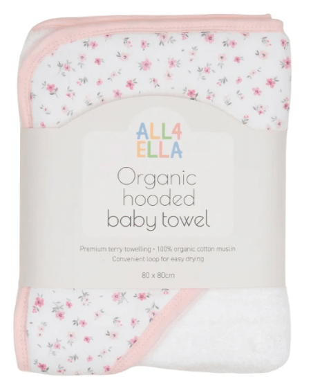 Organic Hooded Towel - Pink Petals | All 4 Ella | Bath Time | Thirty 16 Williamstown