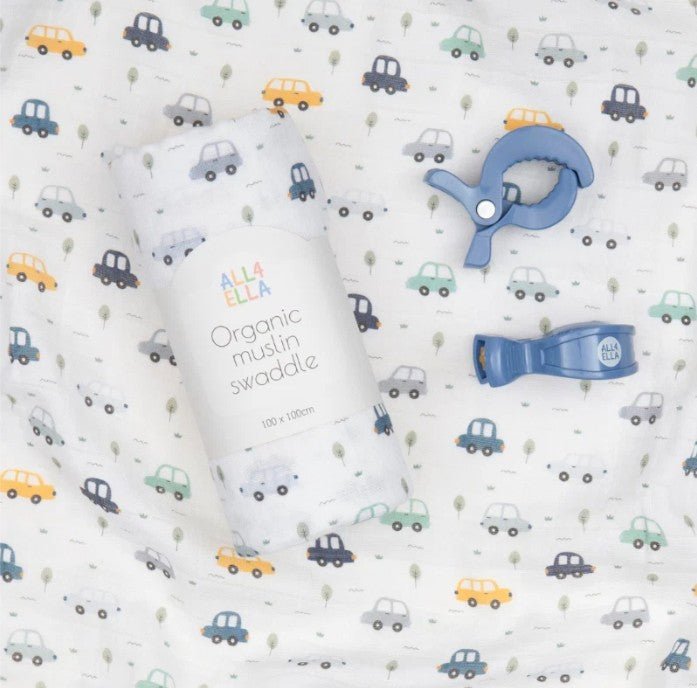 Organic Muslin Swaddle - Beep Beep | All 4 Ella | Bedding, Blankets &amp; Swaddles | Thirty 16 Williamstown