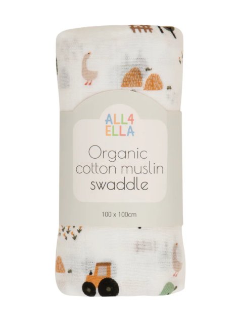Organic Muslin Swaddle - Country Farm | All 4 Ella | Bedding, Blankets & Swaddles | Thirty 16 Williamstown