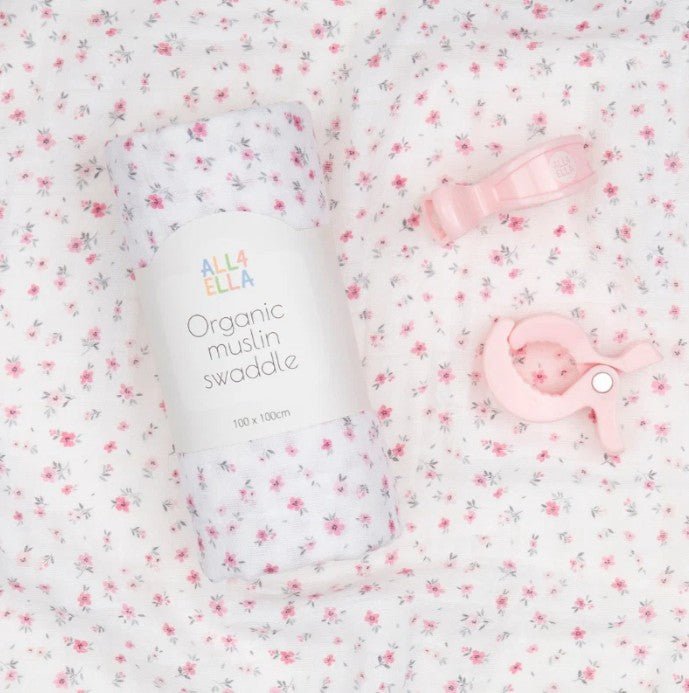 Organic Muslin Swaddle - Pink Petals | All 4 Ella | Bedding, Blankets &amp; Swaddles | Thirty 16 Williamstown
