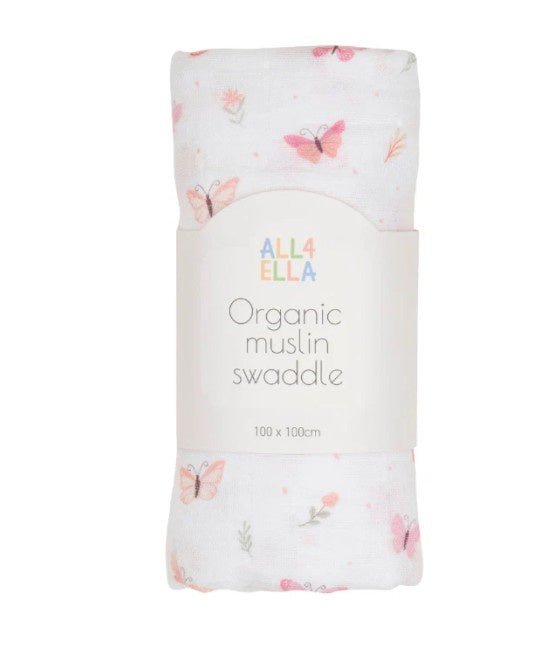 Organic Muslin Swaddle - Sweet Butterfly | All 4 Ella | Bedding, Blankets &amp; Swaddles | Thirty 16 Williamstown