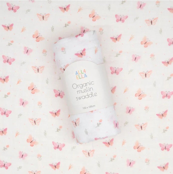 Organic Muslin Swaddle - Sweet Butterfly | All 4 Ella | Bedding, Blankets & Swaddles | Thirty 16 Williamstown