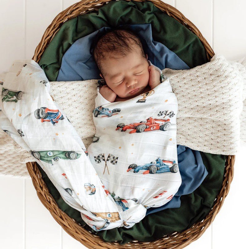 Organic Muslin Wrap - Little Racers | Snuggle Hunny | Bedding, Blankets &amp; Swaddles | Thirty 16 Williamstown