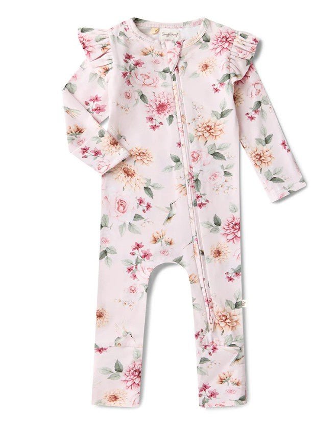 Organic Snugglesuit Convertible Romper with Frill - Birds &amp; Blooms | Snuggle Hunny | Baby &amp; Toddler Growsuits &amp; Rompers | Thirty 16 Williamstown