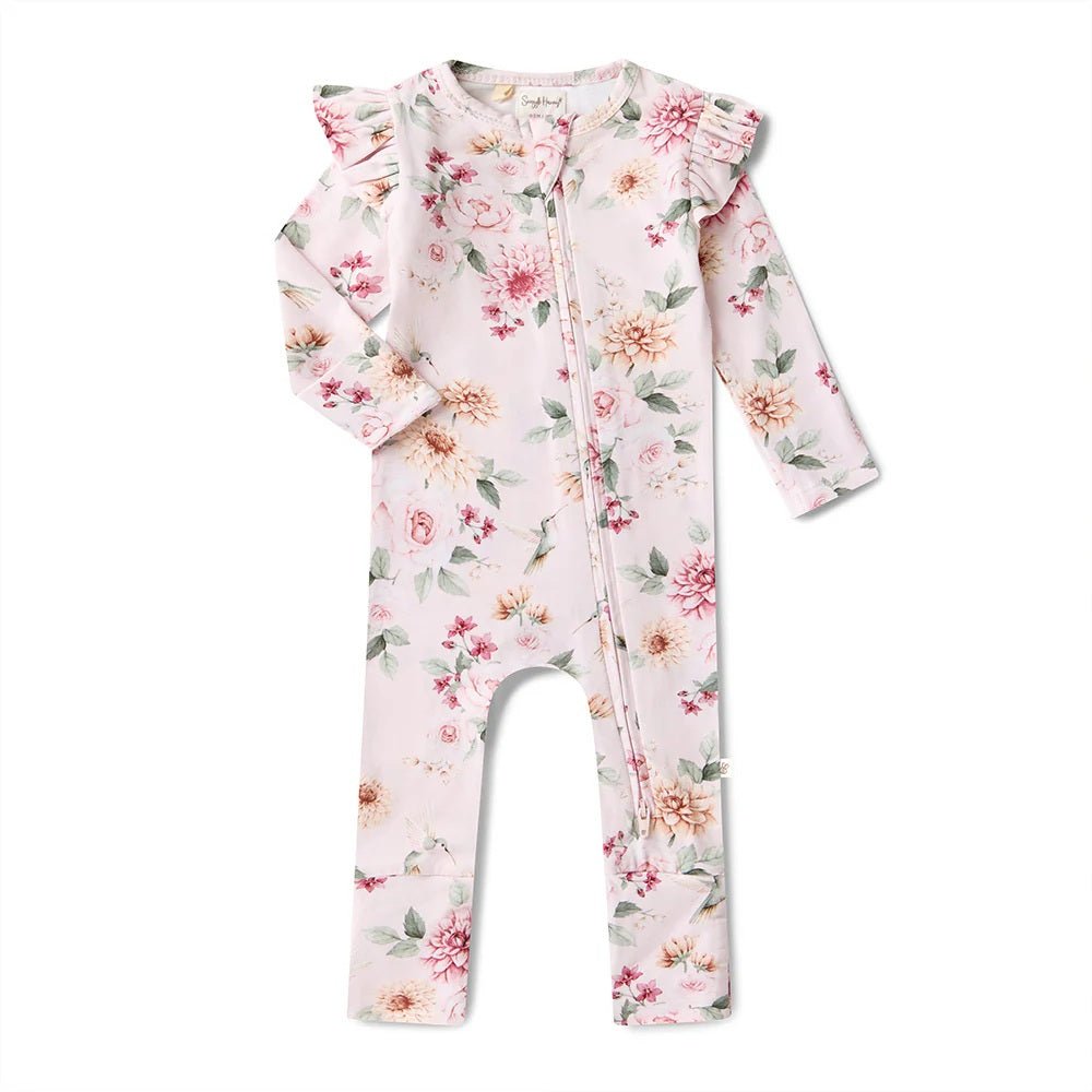 Organic Snugglesuit Convertible Romper with Frill - Birds & Blooms | Snuggle Hunny | Baby & Toddler Growsuits & Rompers | Thirty 16 Williamstown