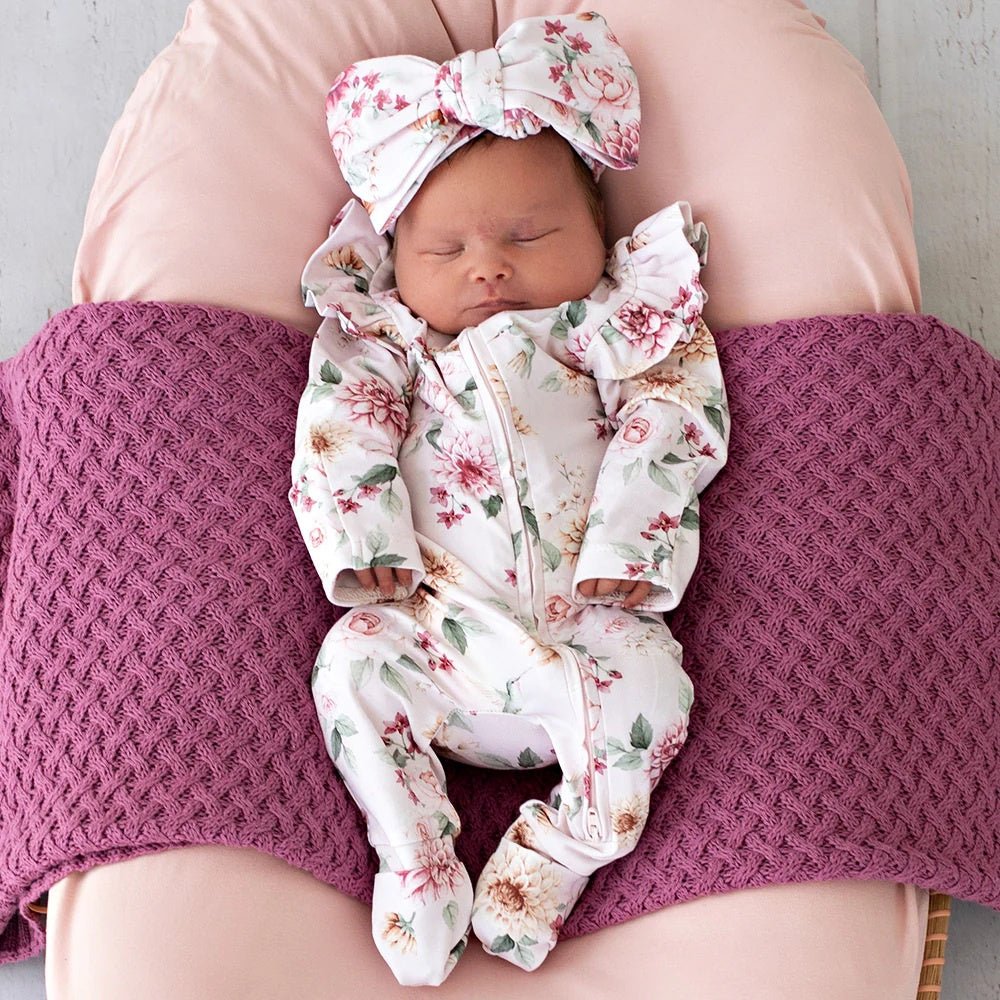 Organic Snugglesuit Convertible Romper with Frill - Birds & Blooms | Snuggle Hunny | Baby & Toddler Growsuits & Rompers | Thirty 16 Williamstown