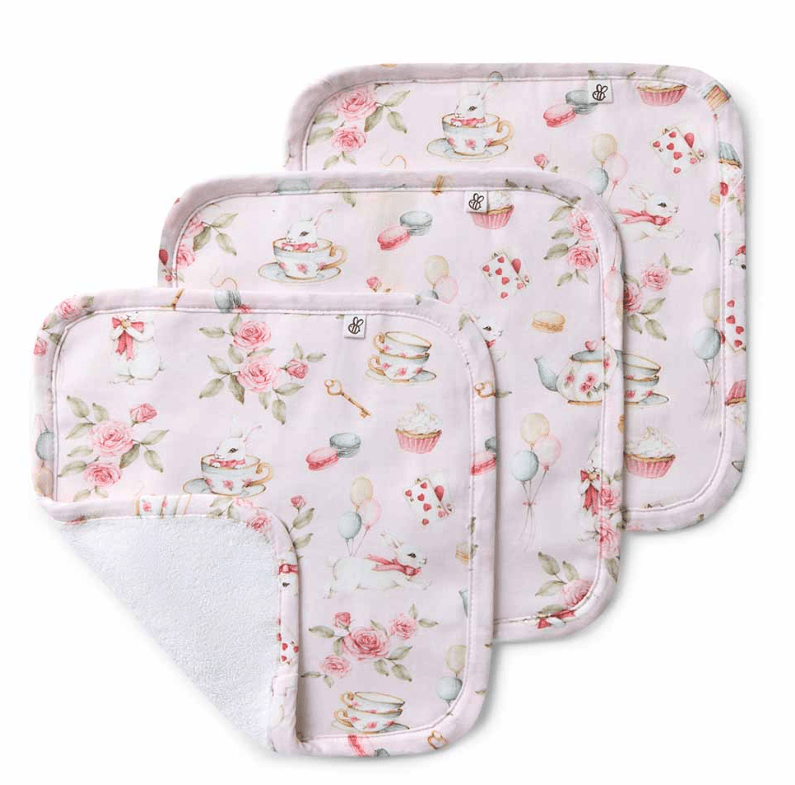 Organic Wash Cloths 3 Pack - Alice's Tea Party | Snuggle Hunny | Bath Time | Thirty 16 Williamstown