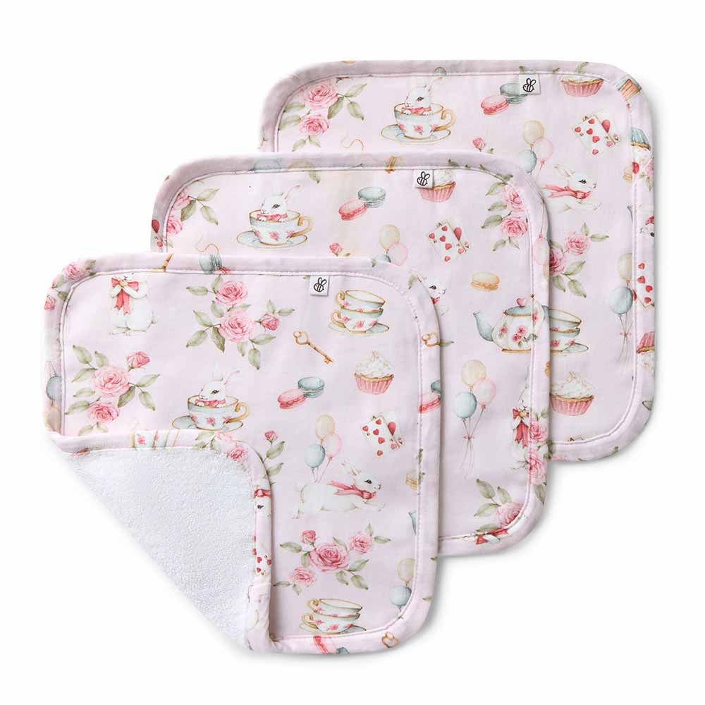 Organic Wash Cloths 3 Pack - Alice's Tea Party | Snuggle Hunny | Bath Time | Thirty 16 Williamstown