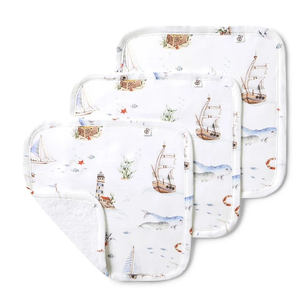 Organic Wash Cloths 3 Pack - Set Sail | Snuggle Hunny | Bath Time | Thirty 16 Williamstown