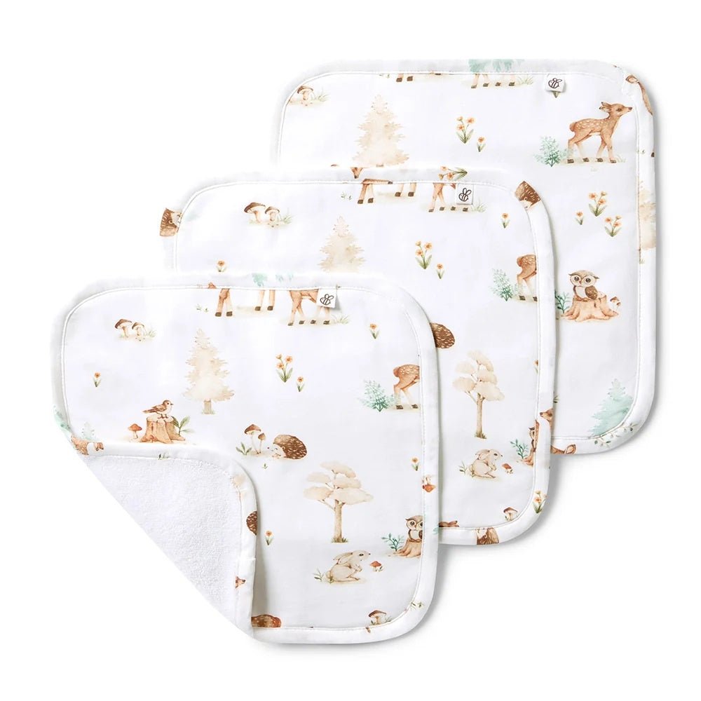 Organic Wash Cloths 3 Pack - Woodland Tales | Snuggle Hunny | Bath Time | Thirty 16 Williamstown