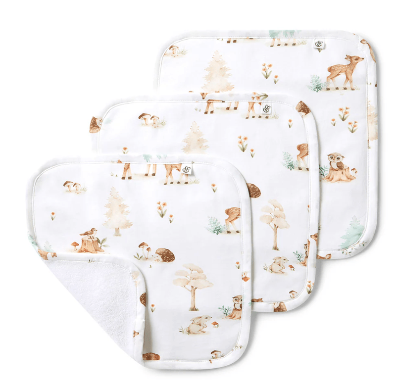 Organic Wash Cloths 3 Pack - Woodland Tales | Snuggle Hunny | Bath Time | Thirty 16 Williamstown