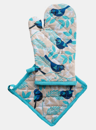 Oven Glove &amp; Pot Holder Set - Blue Wren | All Gifts Australia | Aprons, Mitts &amp; Tea Towels | Thirty 16 Williamstown