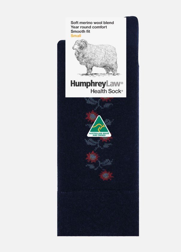 Patterned Fine Merino Wool Health Sock® - Sunflower Black | Humphrey Law | Socks For Her | Thirty 16 Williamstown