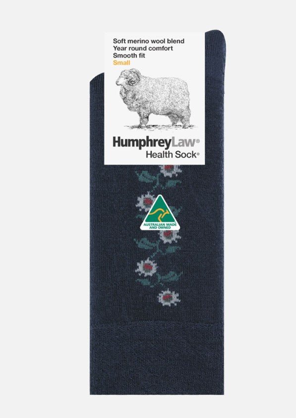 Patterned Fine Merino Wool Health Sock® - Sunflower Charcoal | Humphrey Law | Socks For Her | Thirty 16 Williamstown