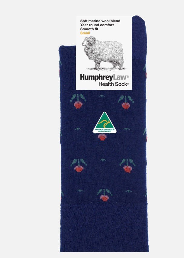 Patterned Fine Merino Wool Health Sock® - Tulips Navy | Humphrey Law | Socks For Her | Thirty 16 Williamstown