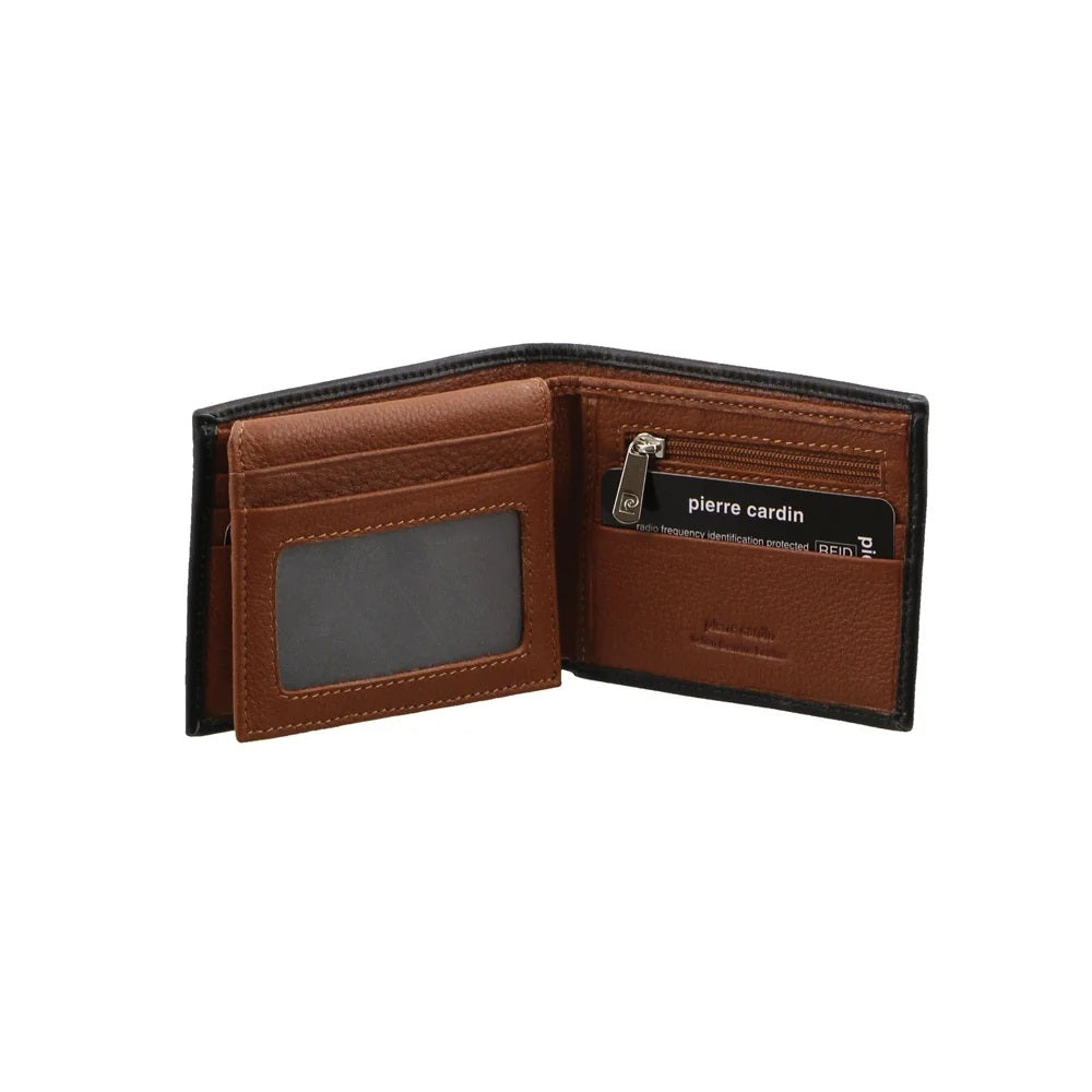 Men's Italian Leather RFID Bi-Fold Wallet - Black Cognac